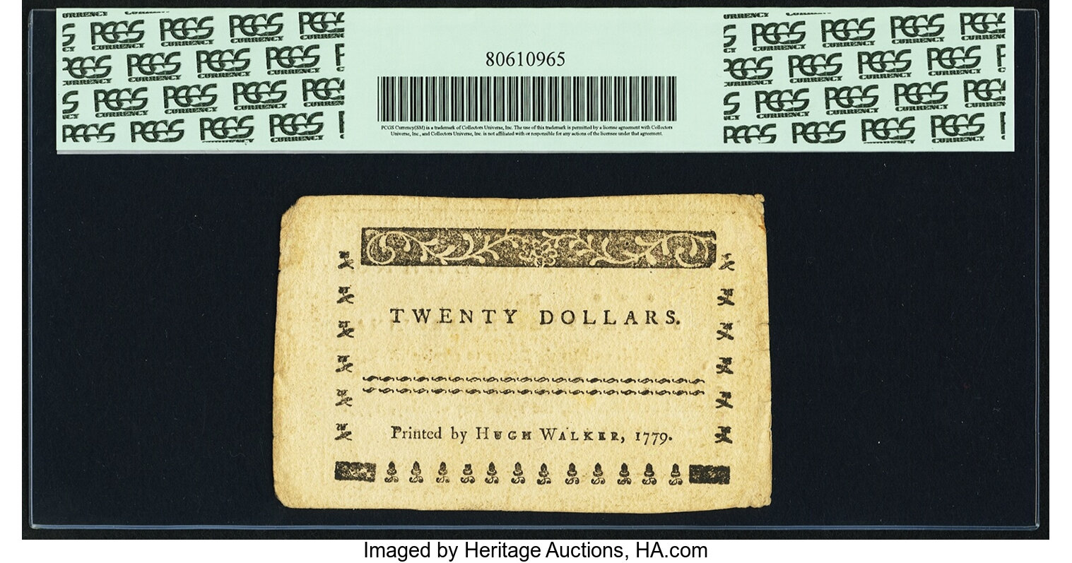 image for: North Carolina May 15, 1779 $20 Peace... Fr. NC-185. PCGS About New 50....