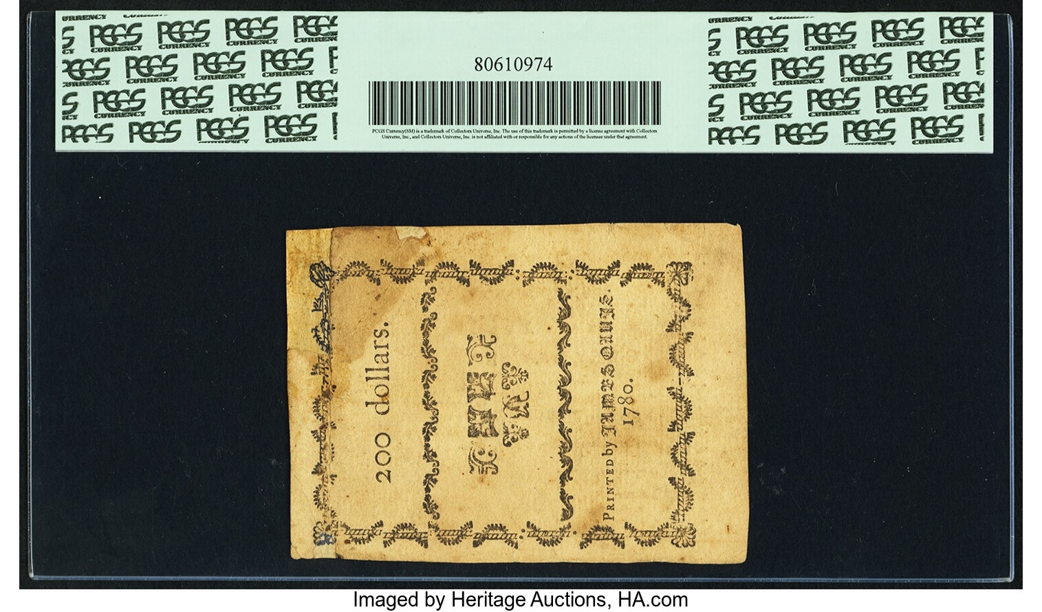 image for: North Carolina May 10, 1780 $200 Fr. NC-194. PCGS Extremely Fine 45 Apparent....