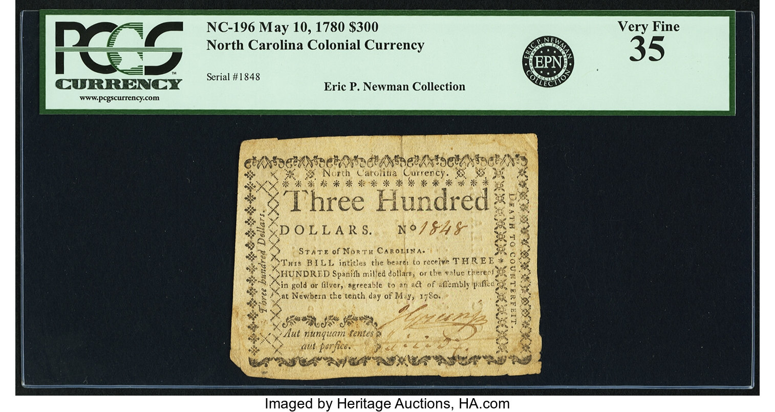 image for: North Carolina May 10, 1780 $300 Fr. NC-196. PCGS Very Fine 35....