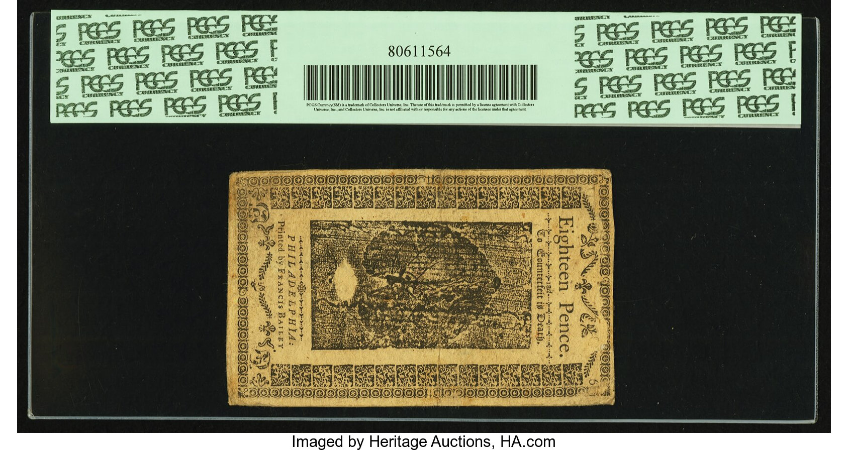 image for: Pennsylvania March 16, 1785 1 Shilling 6 Pence Fr. PA-267. PCGS Extremely Fine 45....