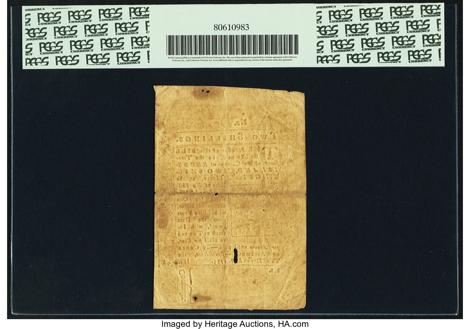 image for: Rhode Island May 3, 1775 2 Shillings Fr. RI-178. PCGS Very Fine 35 Apparent....