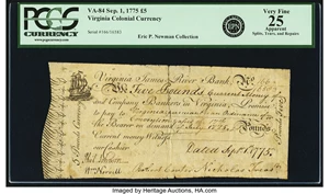 image for: Virginia September 1, 1775 5 Pounds Fr. VA-84. PCGS Very Fine 25 Apparent....