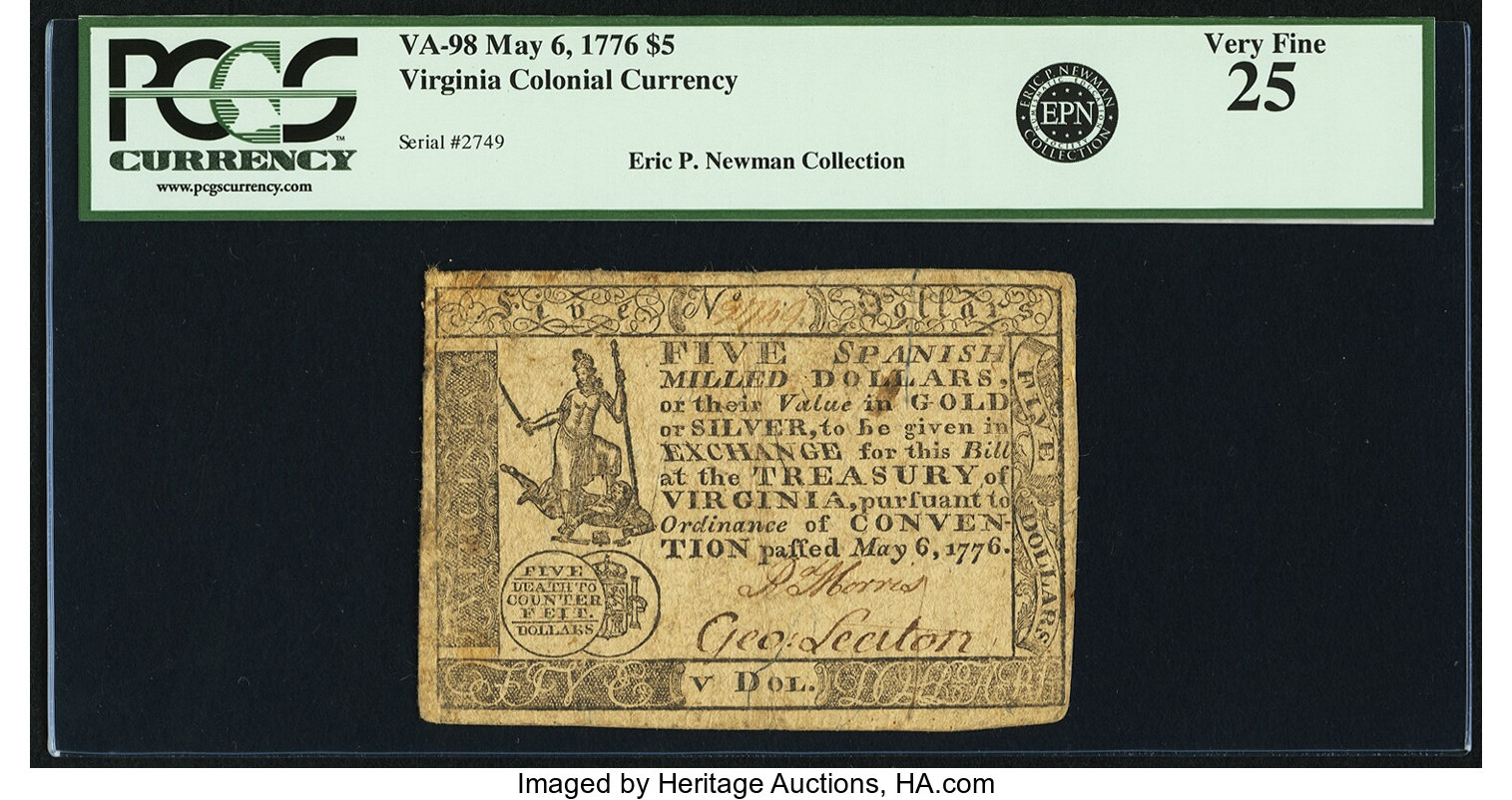 image for: Virginia May 6, 1776 $5 Fr. VA-98. PCGS Very Fine 25....