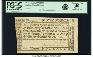 image for: Virginia October 15, 1778 $100 Fr. VA-163. PCGS Extremely Fine 40 Apparent....