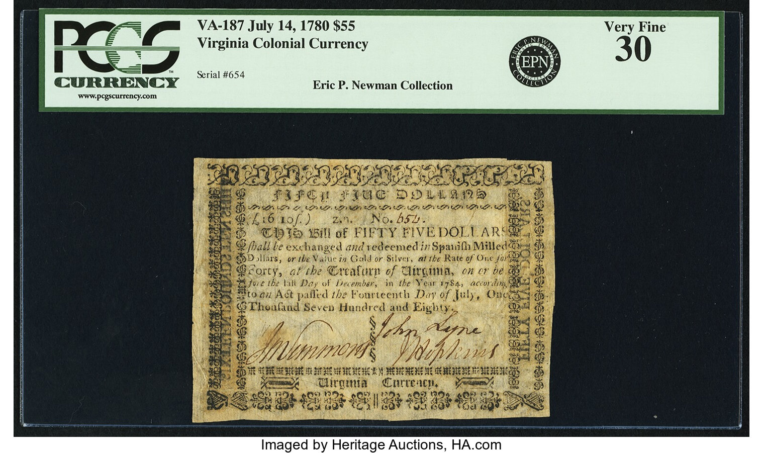 image for: Virginia July 14, 1780 $55 Fr. VA-187. PCGS Very Fine 30....