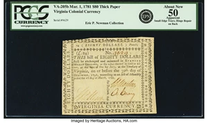 image for: Virginia March 1, 1781 $80 Thick Paper. Fr. VA-205b. PCGS About New 50 Apparent....