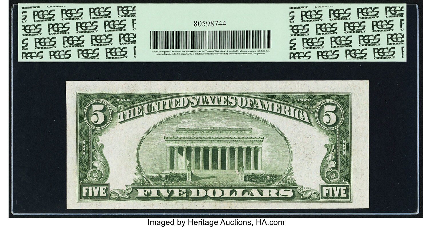 image for: Fr. 1959-H $5 1934C Wide Federal Reserve Note. PCGS Choice About New 58PPQ....