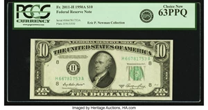 image for: Fr. 2011-H $10 1950A Federal Reserve Note. PCGS Choice New 63PPQ....