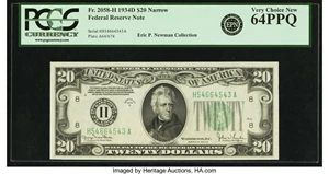 image for: Fr. 2058-H $20 1934D Narrow Federal Reserve Note. PCGS Very Choice New 64PPQ....