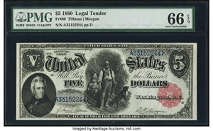 image for: Fr. 80 $5 1880 Legal Tender PMG Gem Uncirculated 66 EPQ....