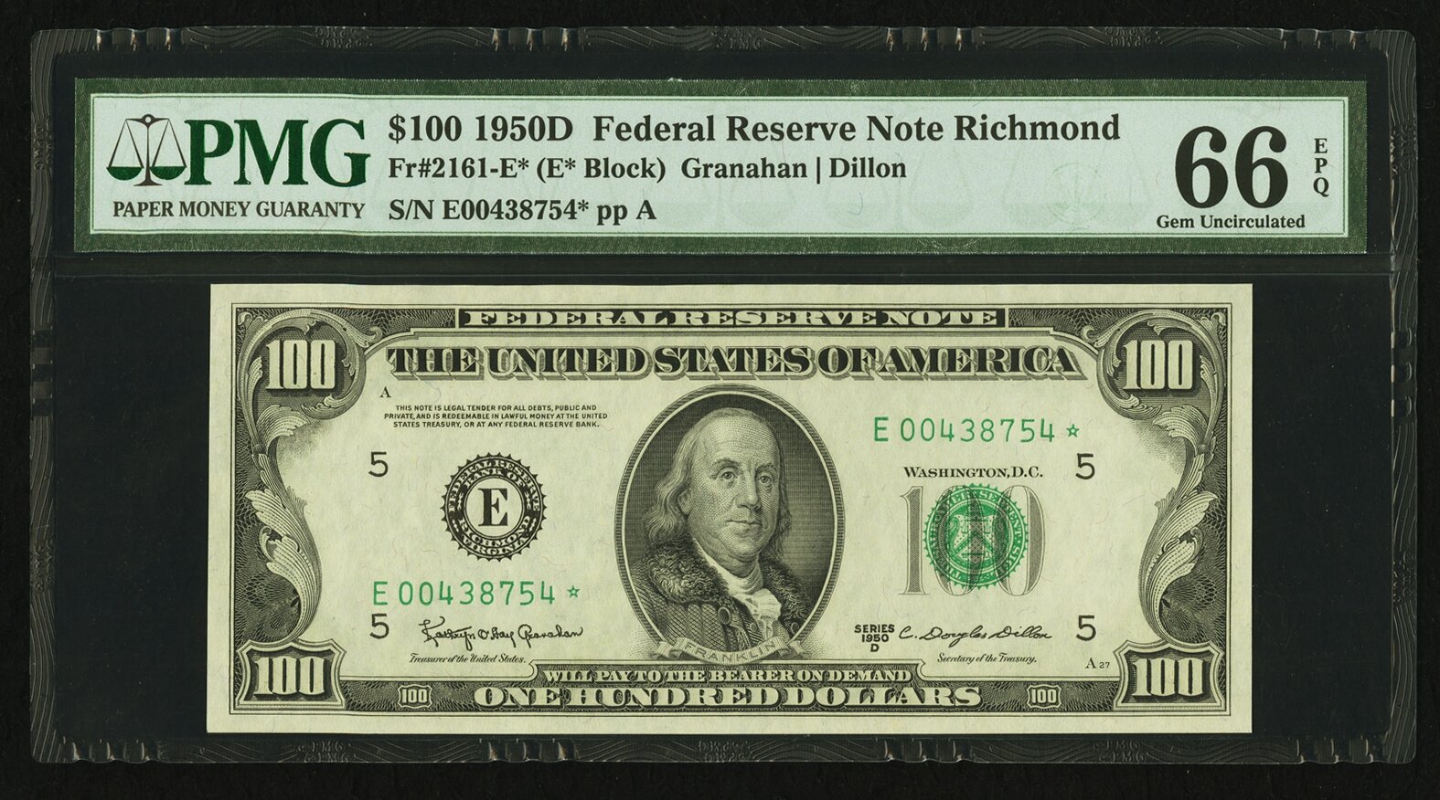 image for: Fr. 2161-E* $100 1950D Federal Reserve Note. PMG Gem Uncirculated 66 EPQ....