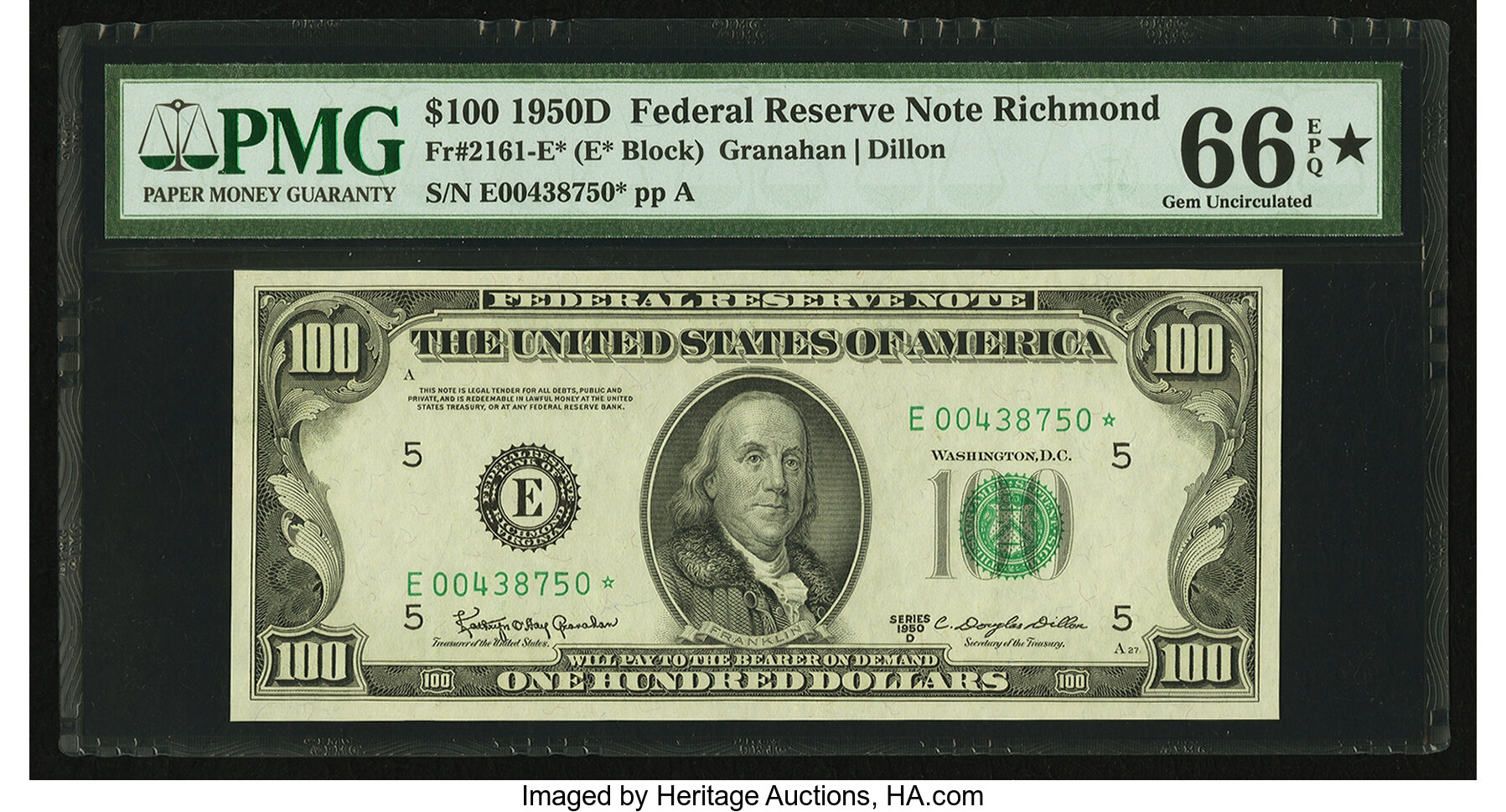 image for: Fr. 2161-E* $100 1950D Federal Reserve Note. PMG Gem Uncirculated 66 EPQ*....