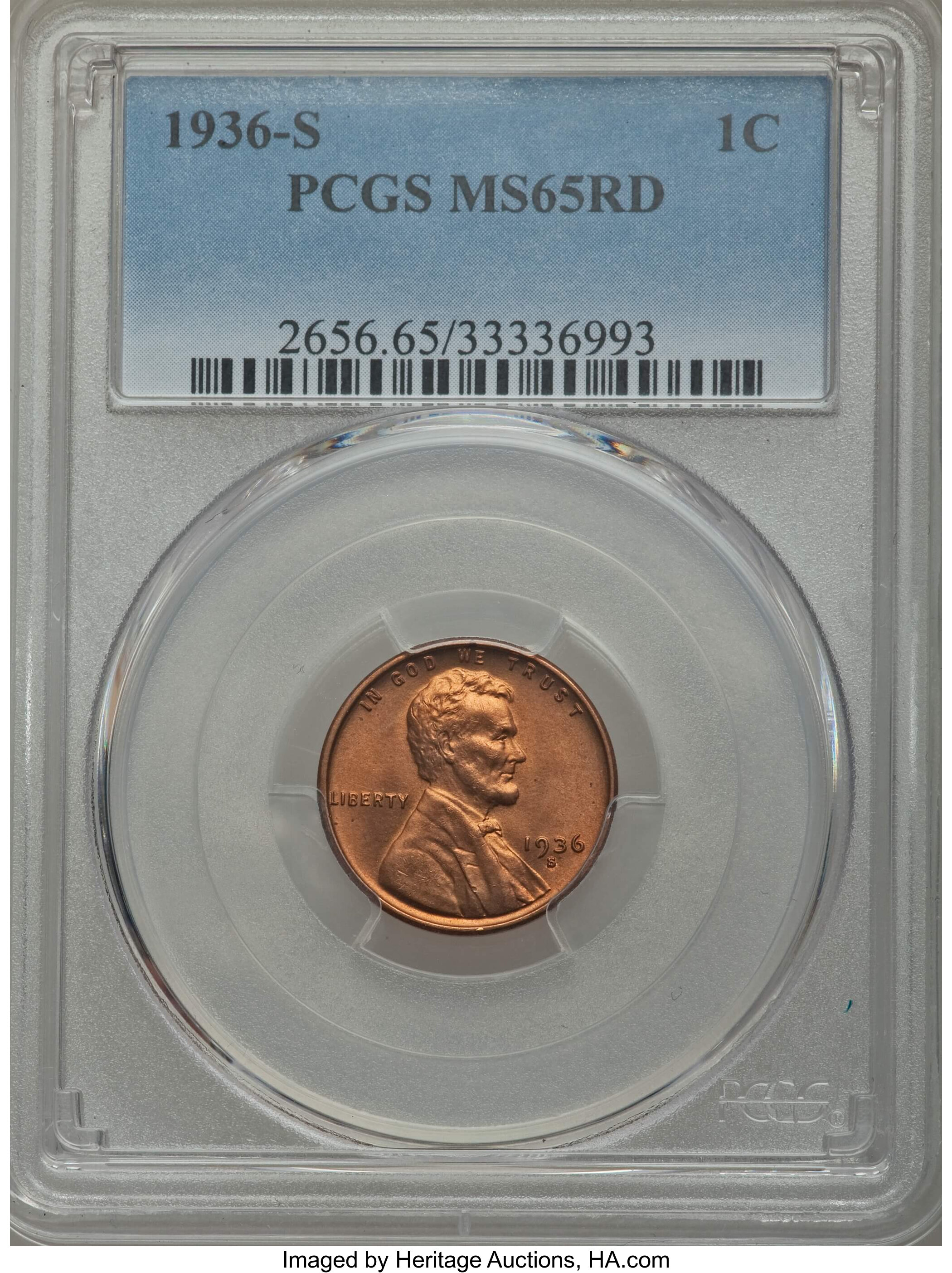 (5) 1936-S 1C MS65 Red PCGS. ... (Total: 5 coins)