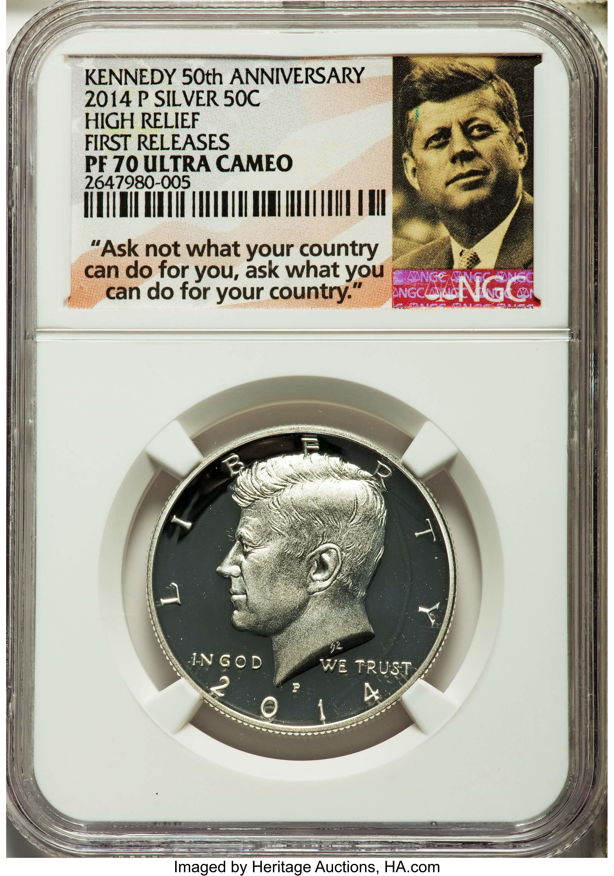 image for: 2014-D 50C Silver, Kennedy 50th Anniversary, High Relief, First Releases, SP70 NGC. This lot also includes the following: ... (Total: 4 coins)