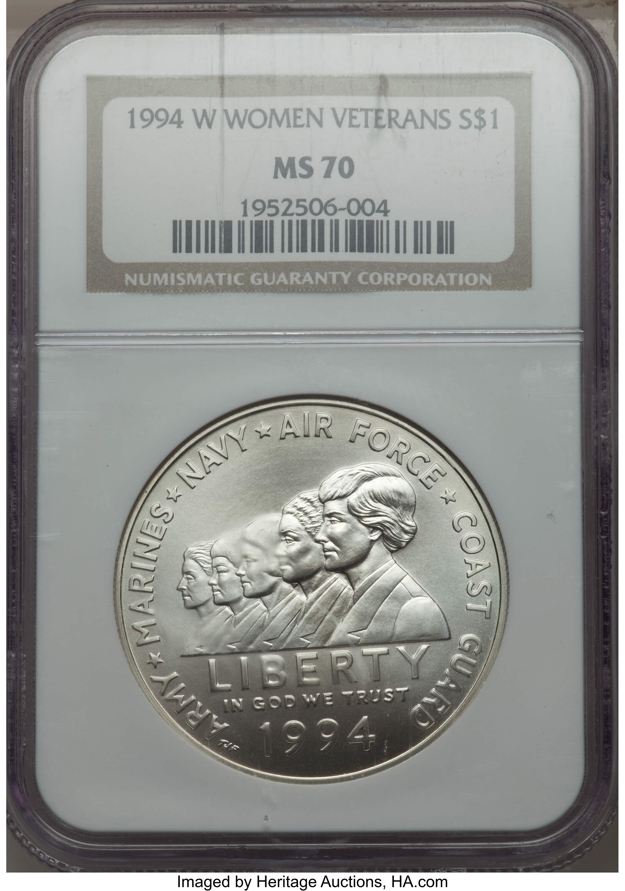 1994-W $1 Women Veteran Silver Dollar MS70 NGC. NGC Census: (902). PCGS Population (391). Numismedia Wsl. Price for proble...