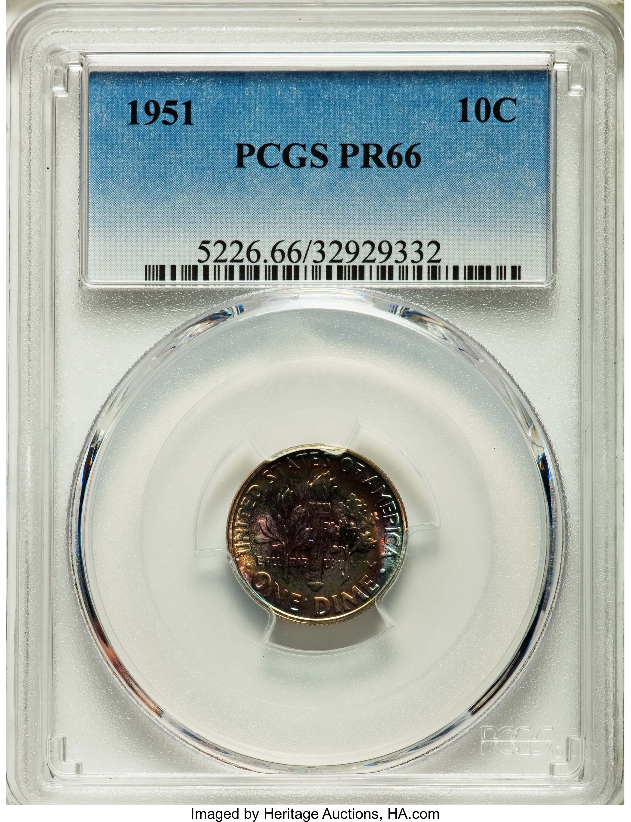 1951 10C PR66 PCGS. PCGS Population (744/507). NGC Census: (321/819). Mintage: 57,500. Numismedia Wsl. Price for problem fr...
