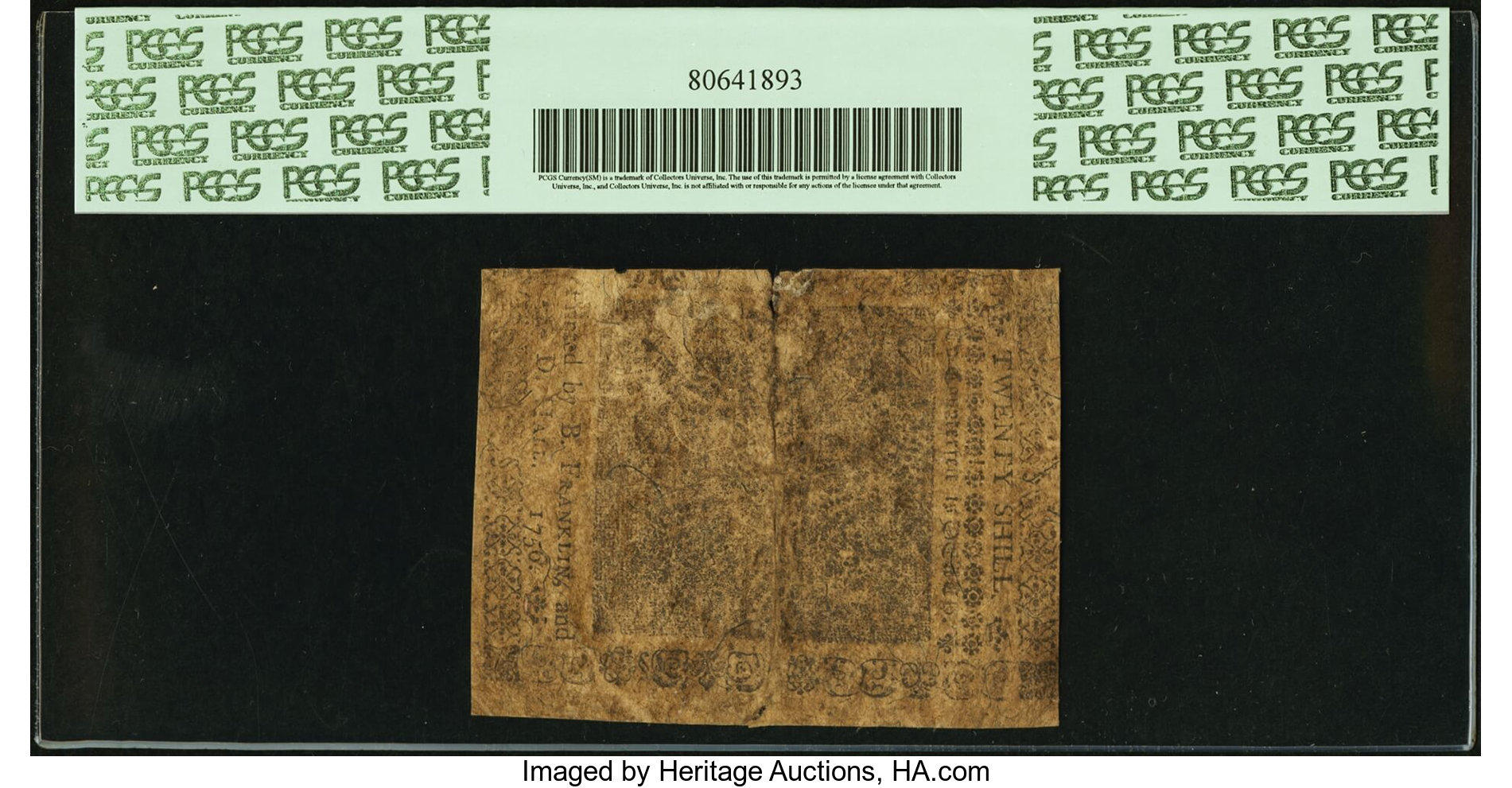 image for: Pennsylvania October 1, 1756 20s PCGS Apparent Very Good 10....