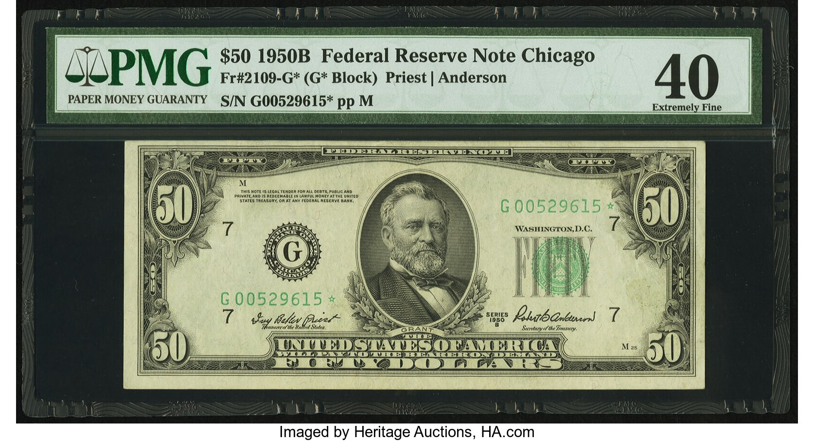 image for: Fr. 2109-G* $50 1950B Federal Reserve Star Note. PMG Extremely Fine 40....