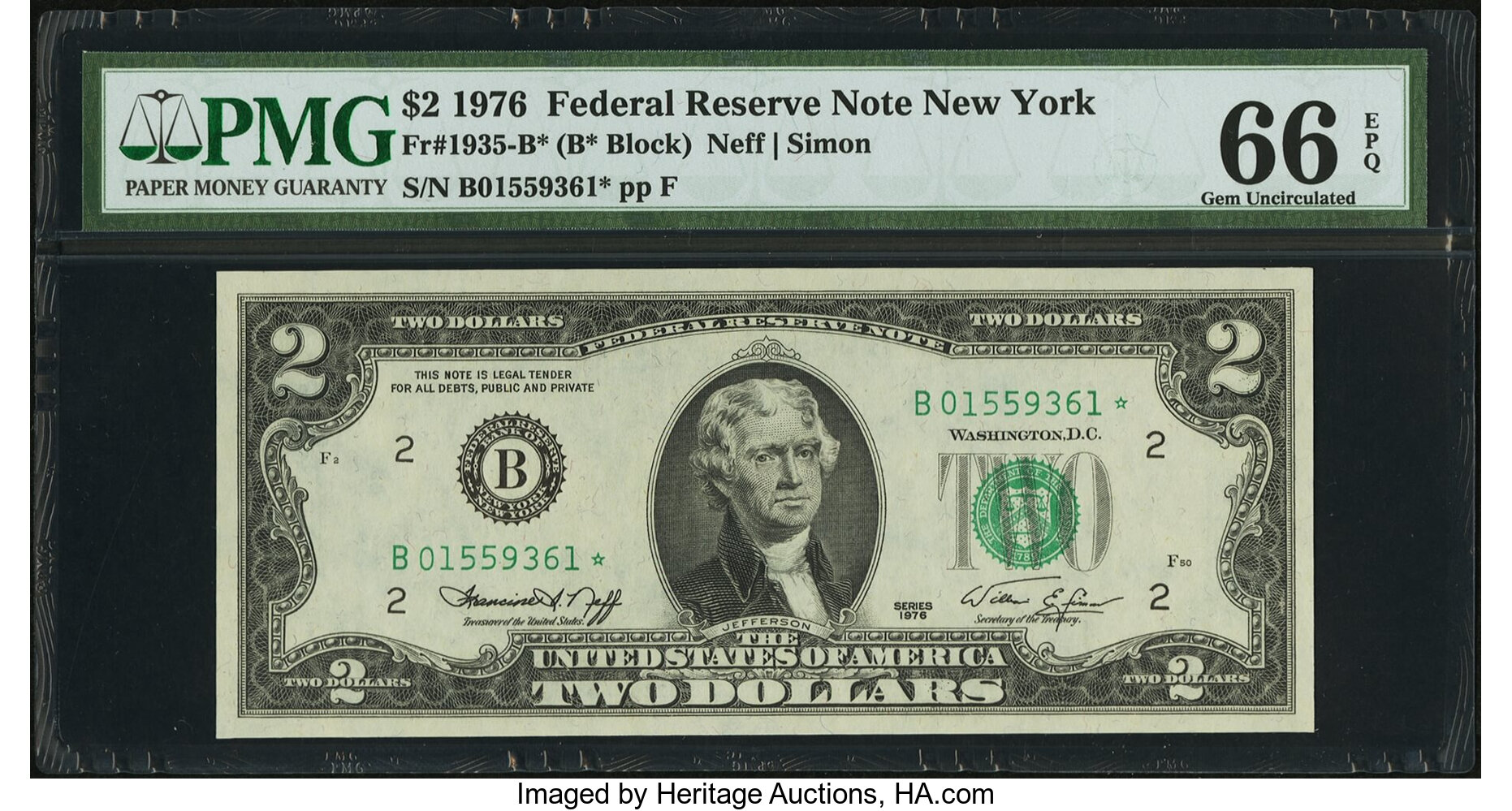 image for: Fr. 1935-B* $2 1976 Federal Reserve Star Note. PMG Gem Uncirculated 66 EPQ....