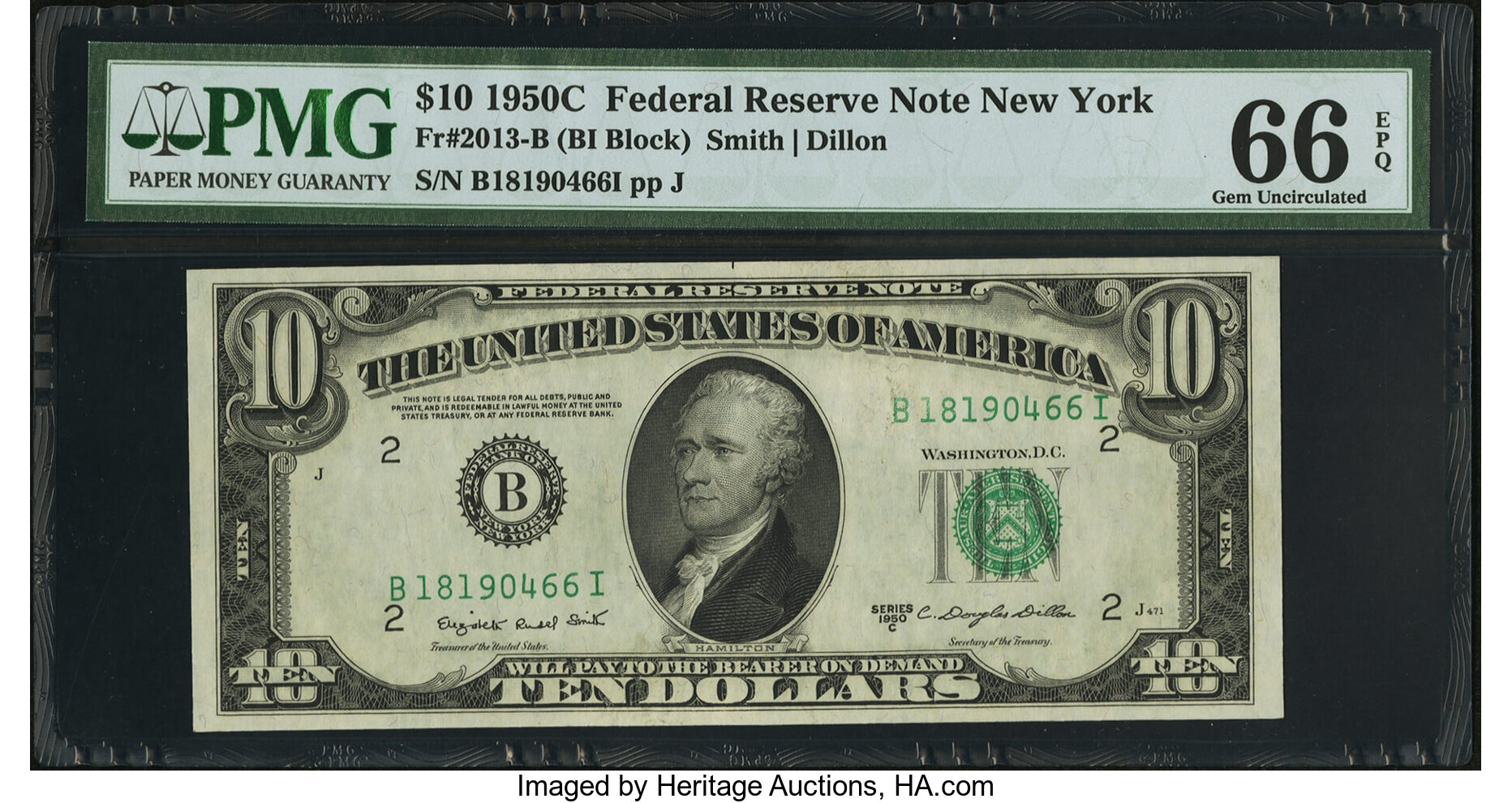 image for: Fr. 2013-B $10 1950C Federal Reserve Note. PMG Gem Uncirculated 66 EPQ....