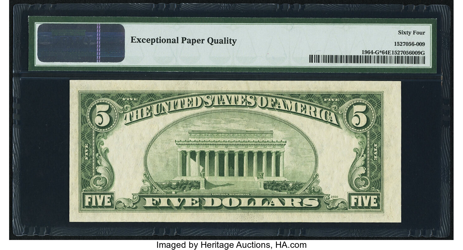 image for: Fr. 1964-G* $5 1950C Federal Reserve Star Note. PMG Choice Uncirculated 64 EPQ....