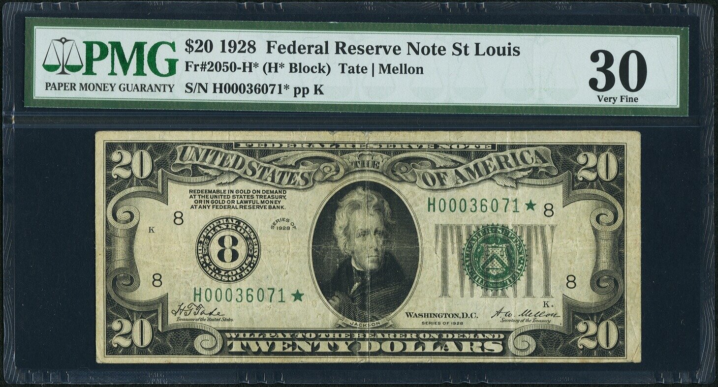 image for: Fr. 2050-H* $20 1928 Federal Reserve Note. PMG Very Fine 30....