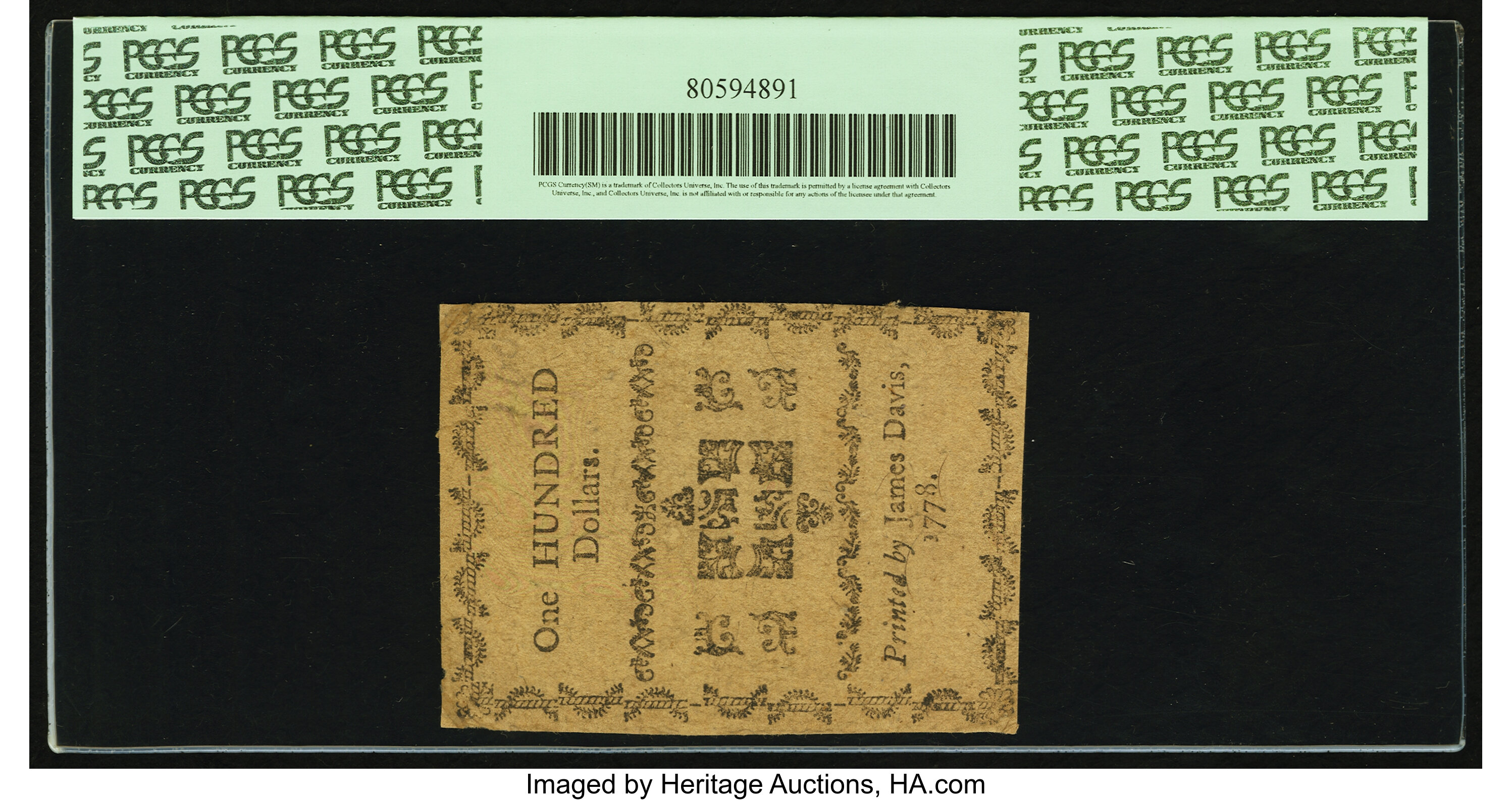 image for: North Carolina August 8, 1778 $100 Freedom or an Honorable Death PCGS Apparent Very Fine 25....