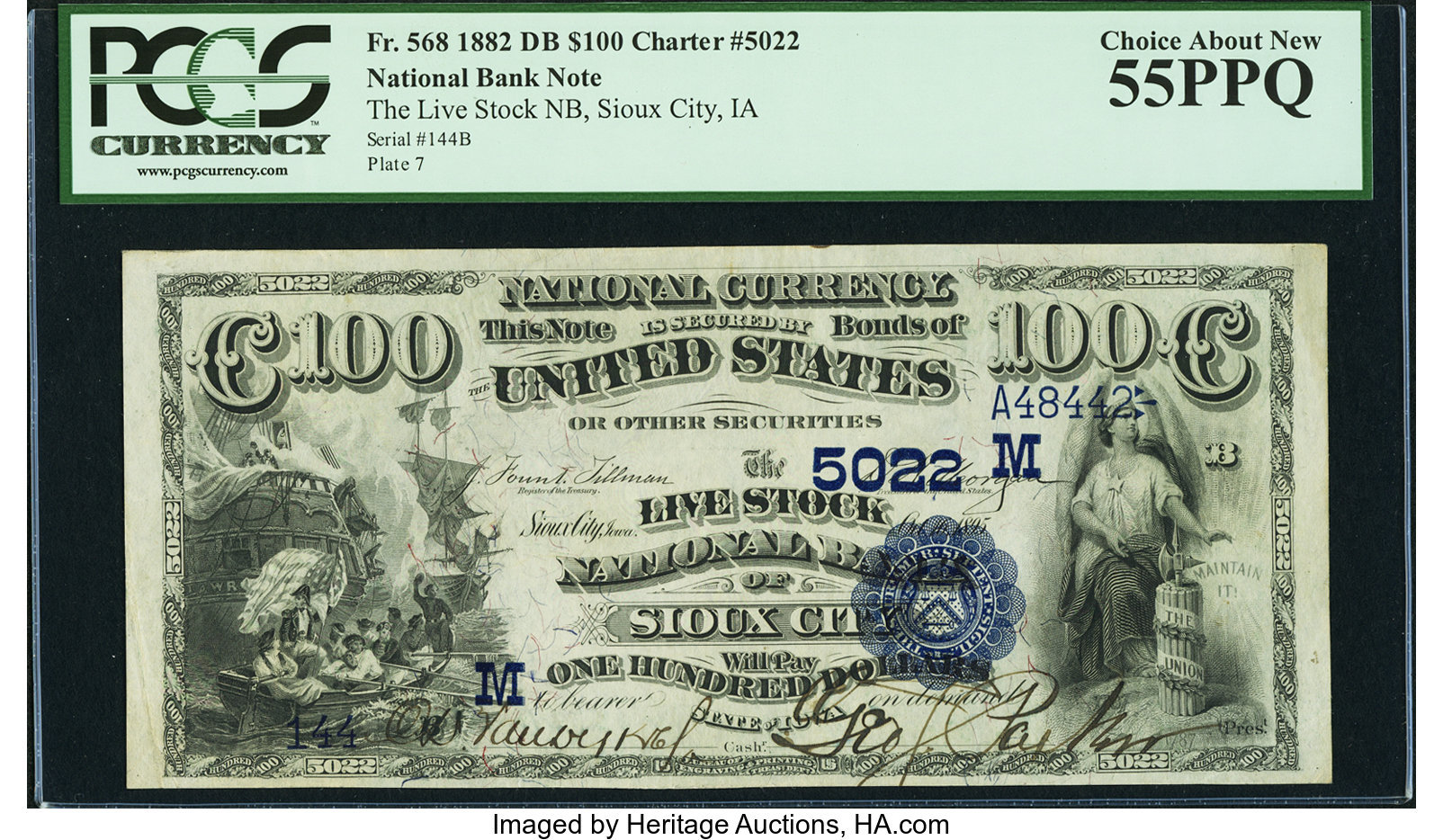 image for: Sioux City, IA - $100 1882 Date Back Fr. 568 The Live Stock NB Ch. # (M)5022...