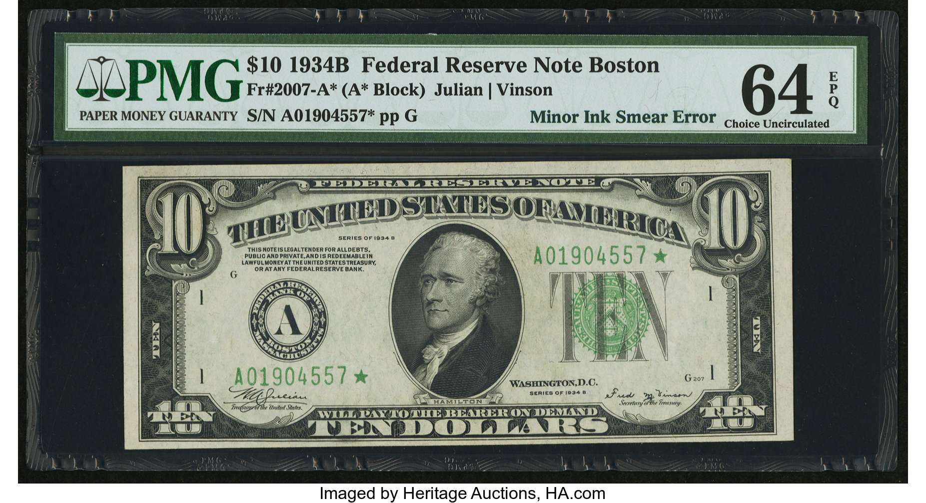 image for: Fr. 2007-A* $10 1934B Federal Reserve Star Note. PMG Choice Uncirculated 64 EPQ....