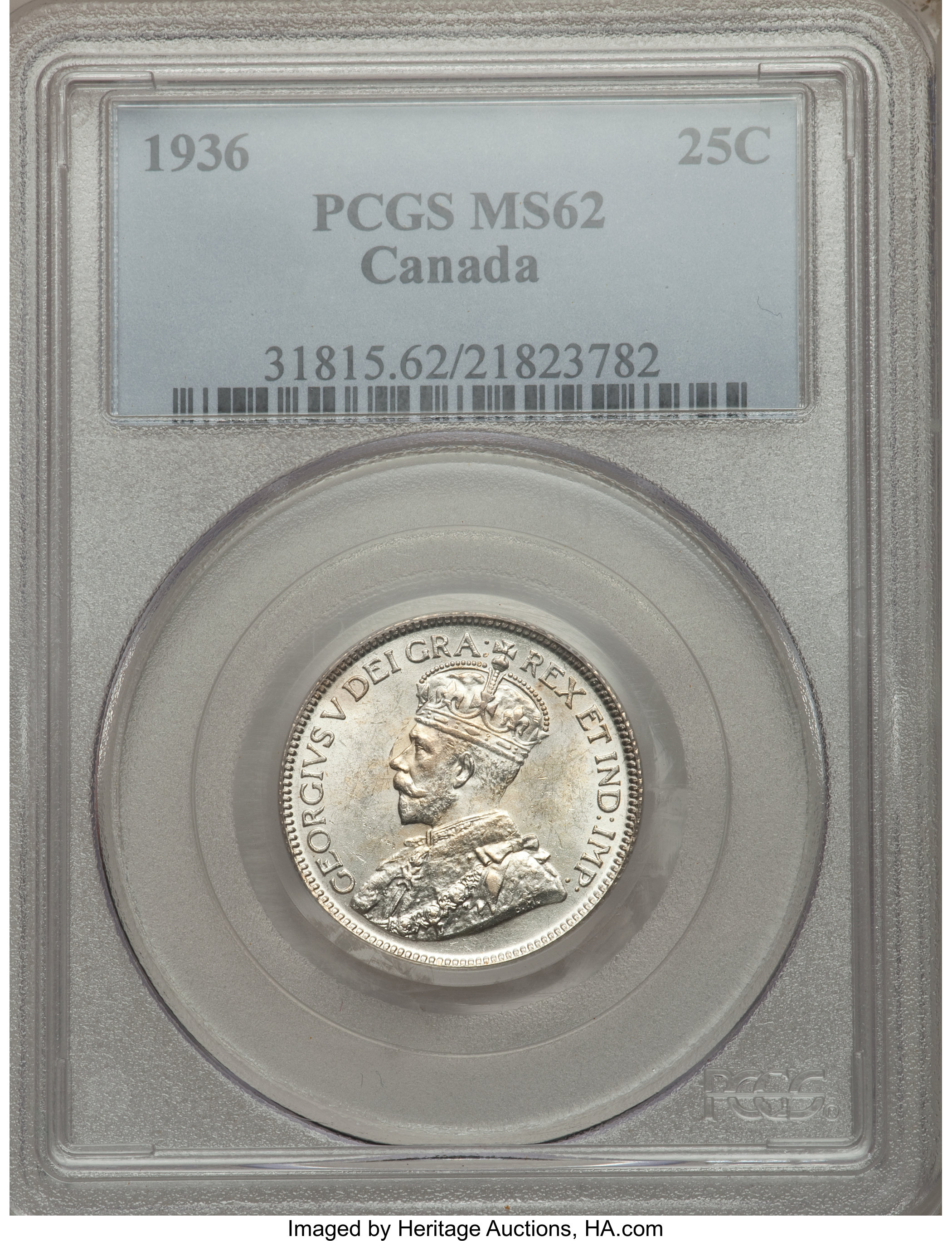 image for: George V 25 Cents 1936 MS62 PCGS