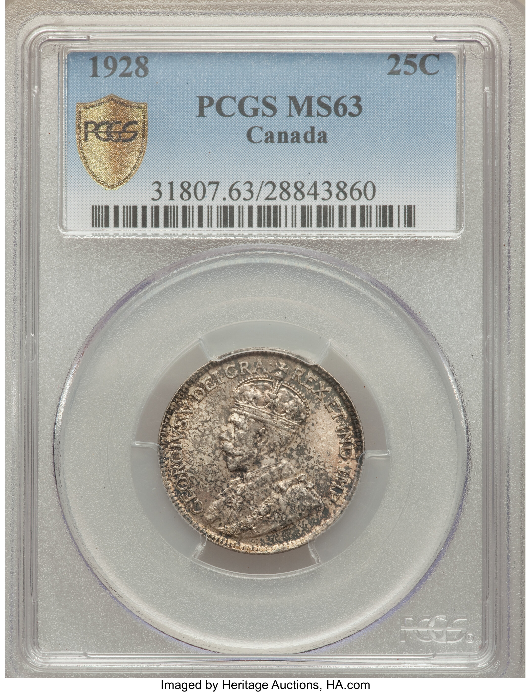 image for: George V 25 Cents 1928 MS63 PCGS