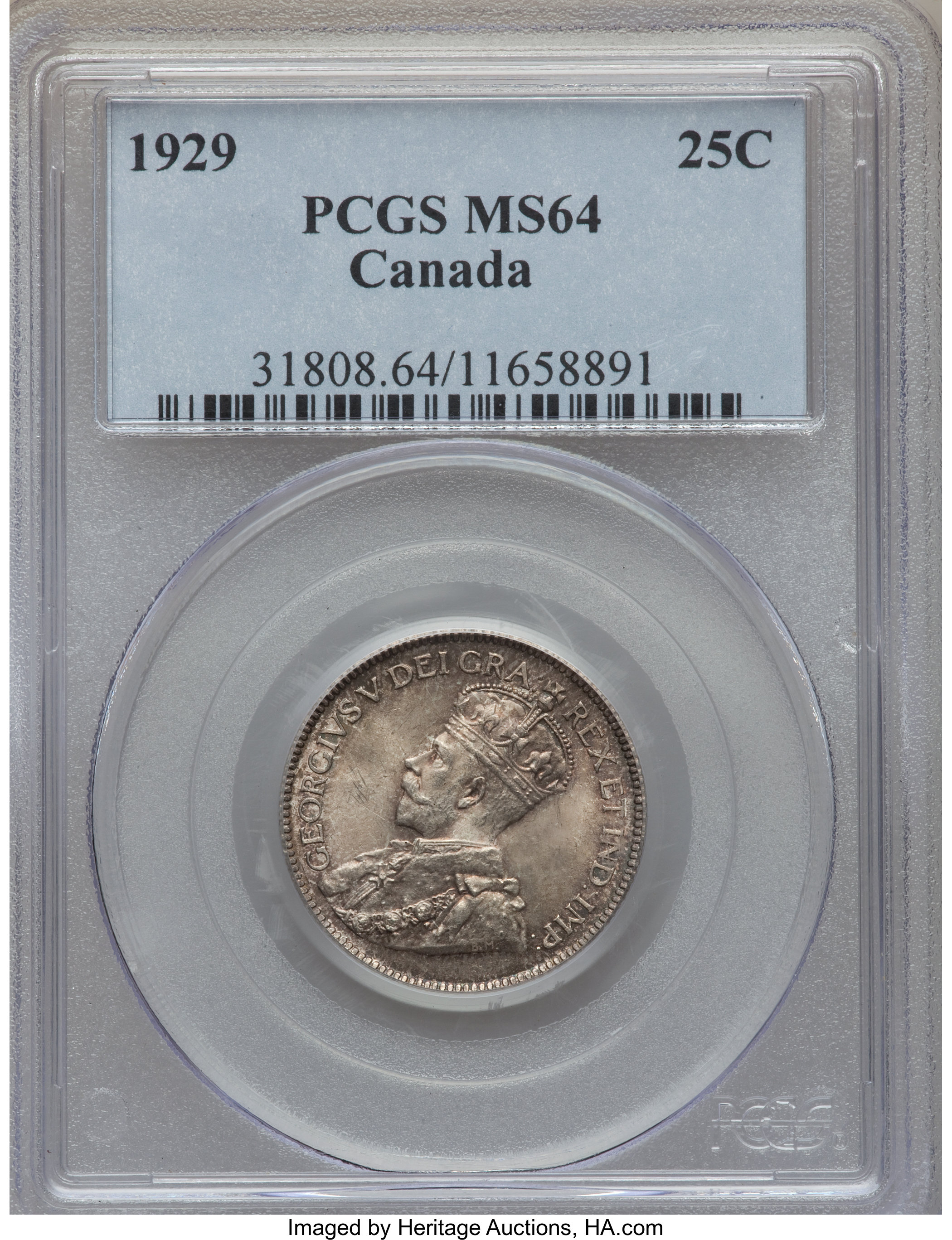 image for: George V 25 Cents 1929 MS64 PCGS