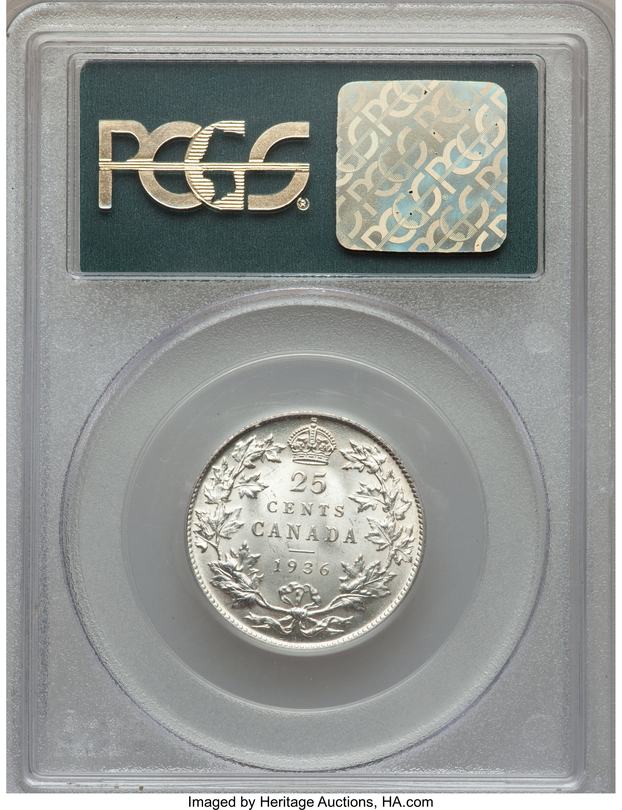 image for: George V 25 Cents 1936 MS63 PCGS