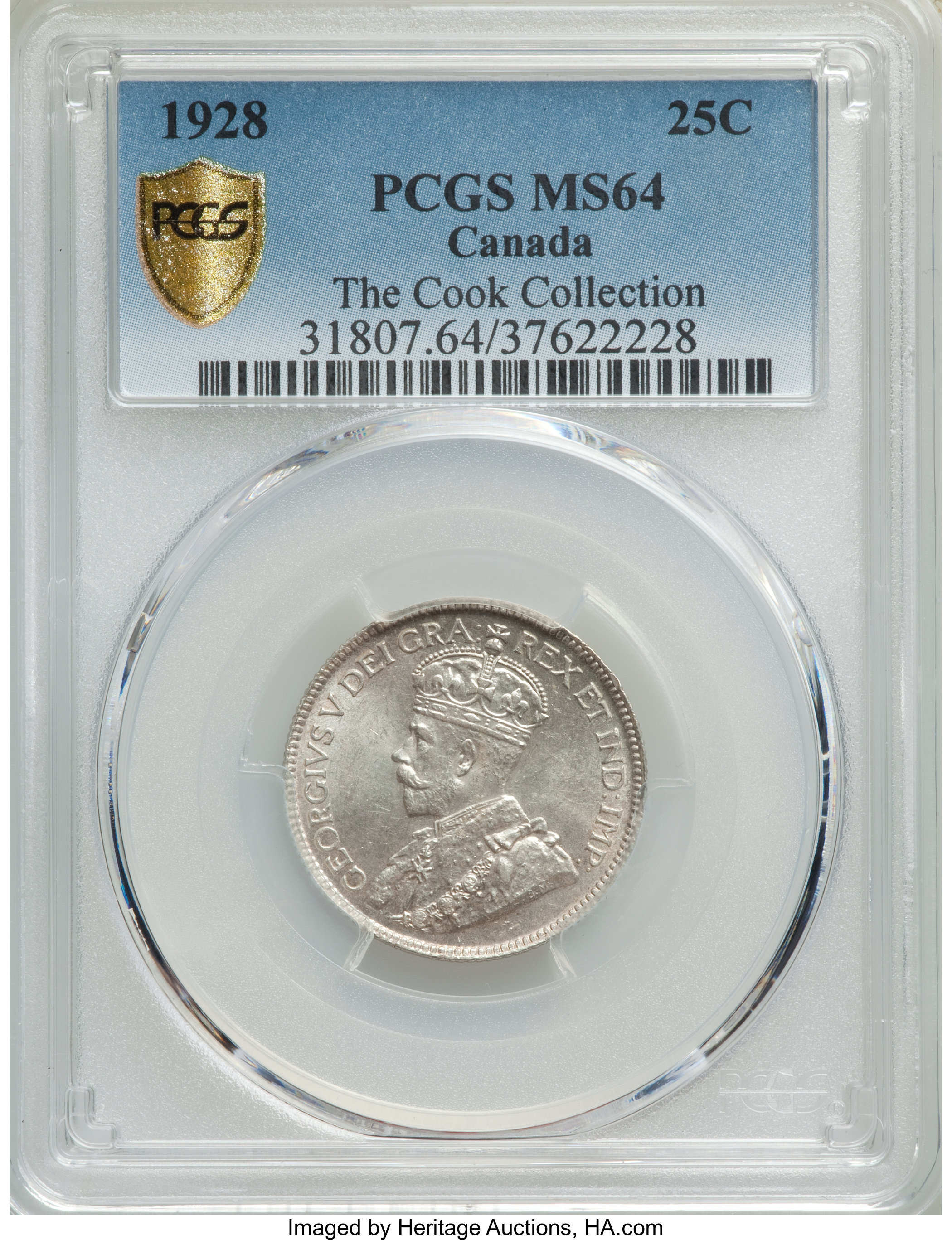 image for: George V 25 Cents 1928 MS64 PCGS