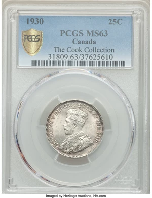 image for: George V 25 Cents 1930 MS63 PCGS