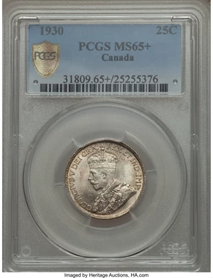 image for: George V 25 Cents 1930 MS65+ PCGS