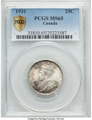 image for: George V 25 Cents 1931 MS65 PCGS