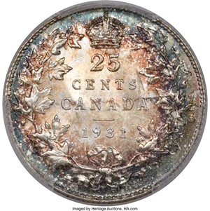 image for: George V 25 Cents 1931 MS65 PCGS