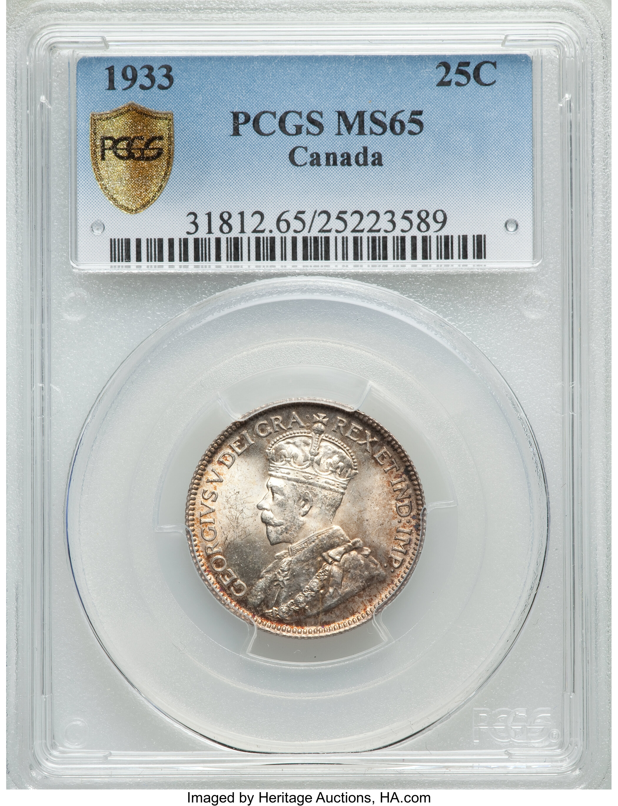 image for: George V 25 Cents 1933 MS65 PCGS