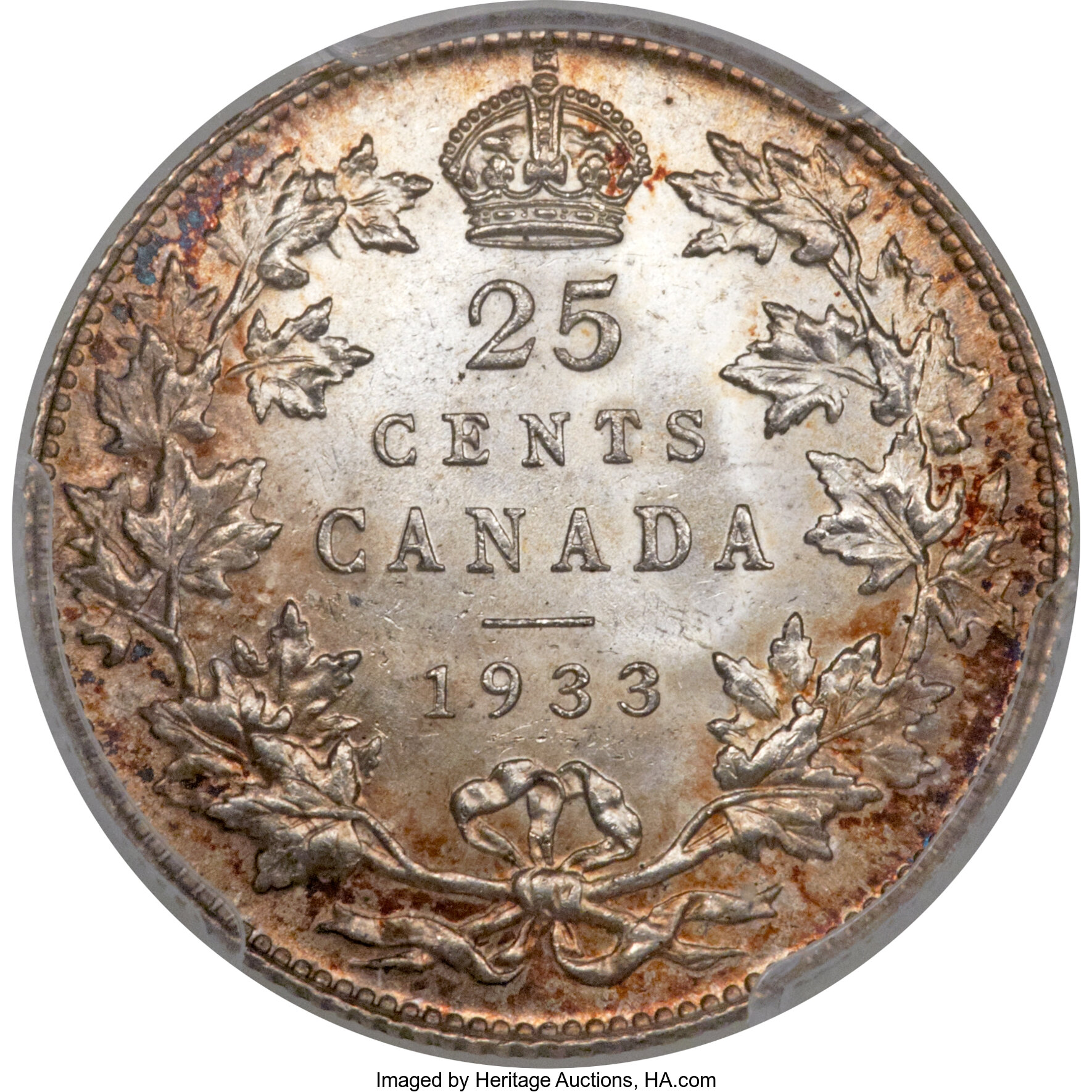image for: George V 25 Cents 1933 MS65 PCGS