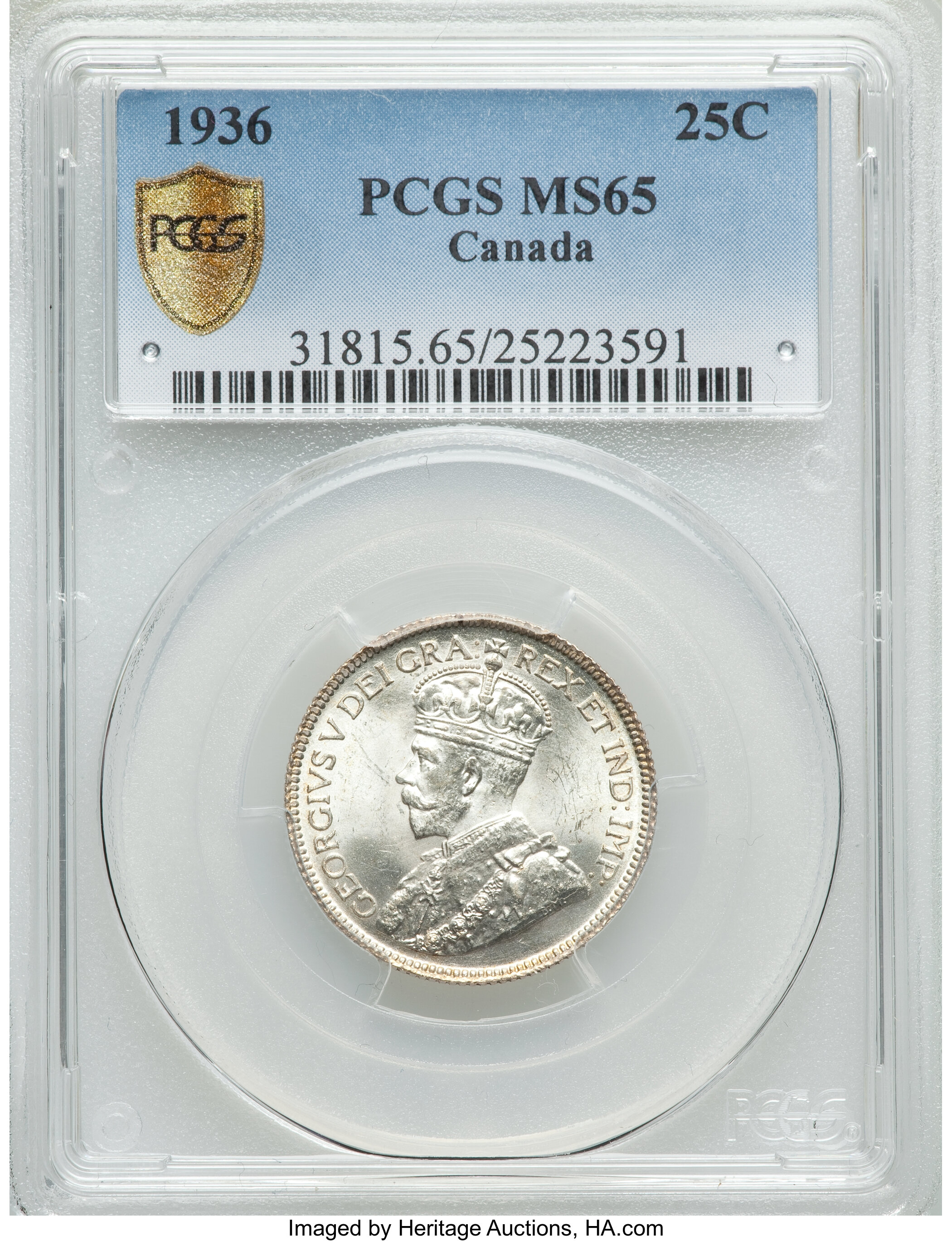 image for: George V 25 Cents 1936 MS65 PCGS
