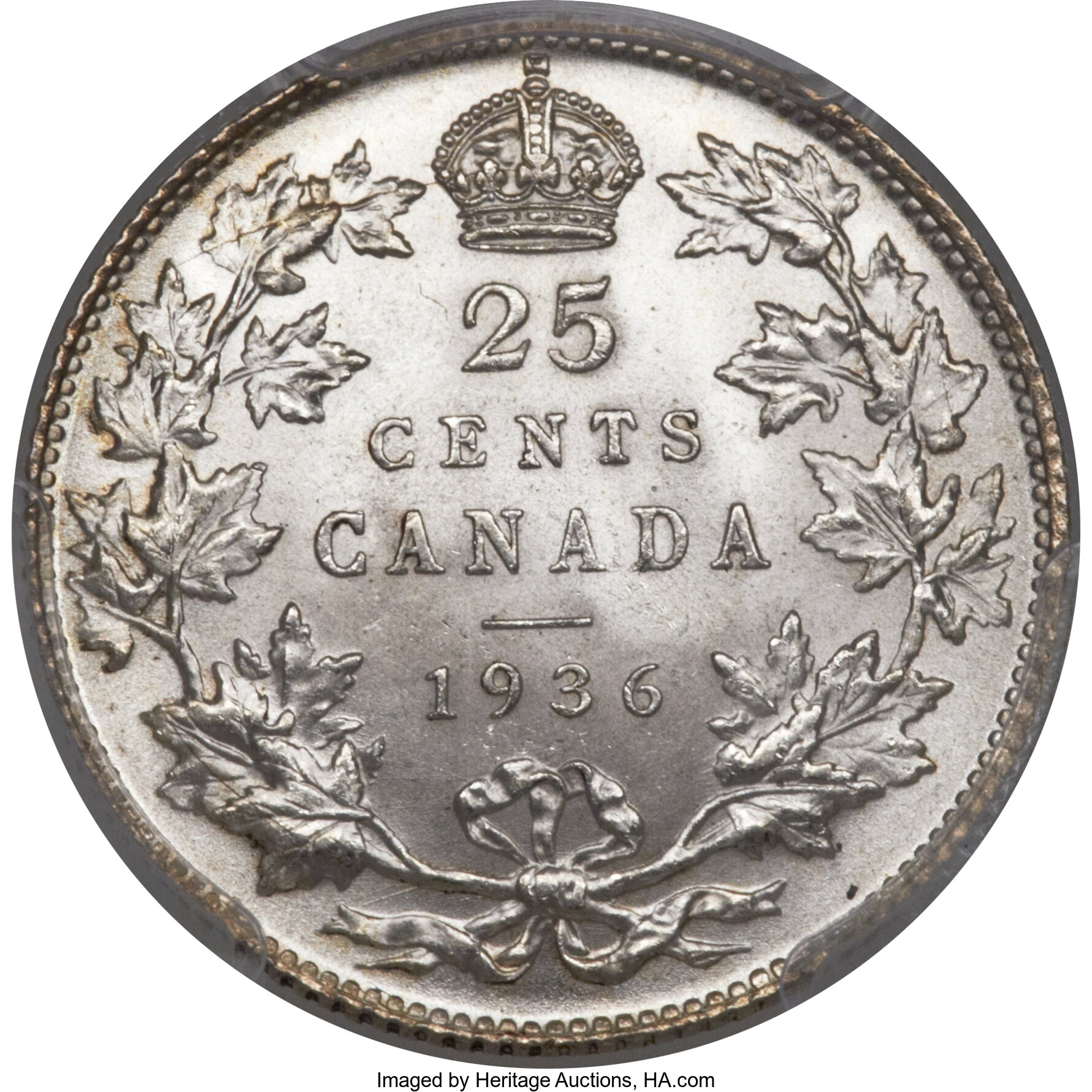 image for: George V 25 Cents 1936 MS65 PCGS