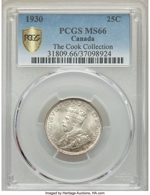 image for: George V 25 Cents 1930 MS66 PCGS