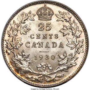 image for: George V 25 Cents 1930 MS66 PCGS