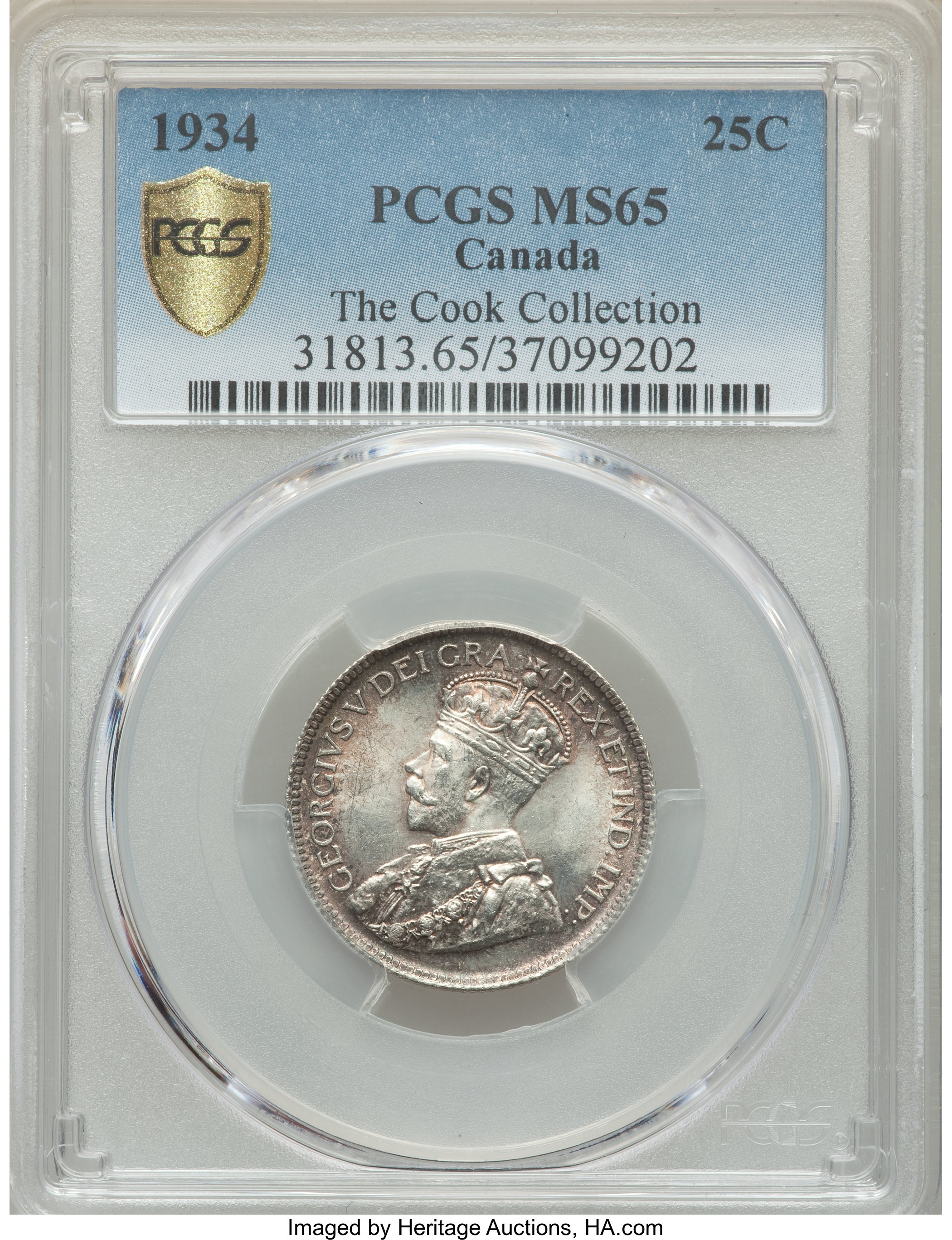 image for: George V 25 Cents 1934 MS65 PCGS
