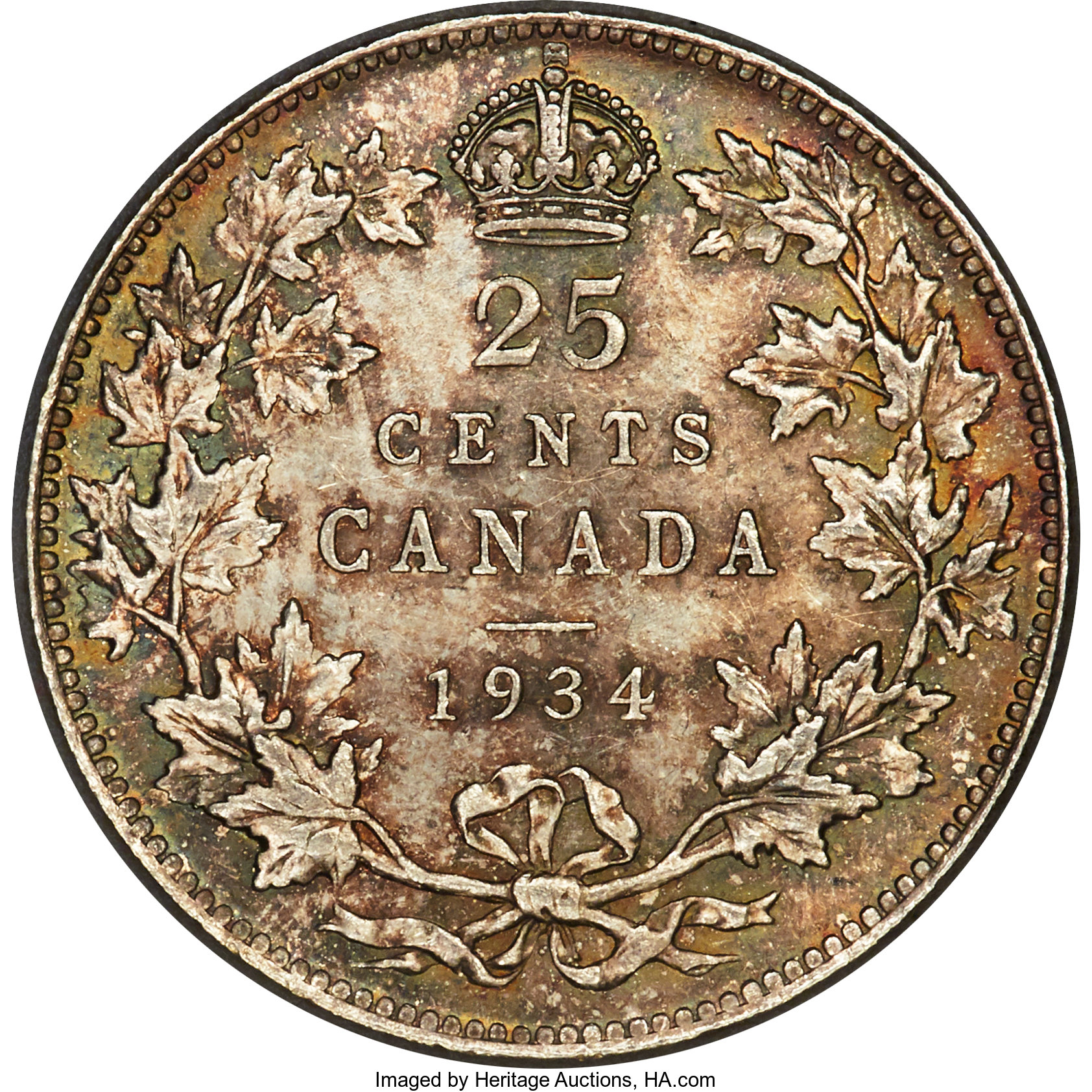 image for: George V 25 Cents 1934 MS65 PCGS
