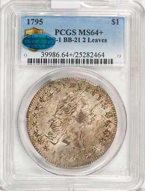image for: $1 1795 2 LEAVES. PCGS MS64+ CAC