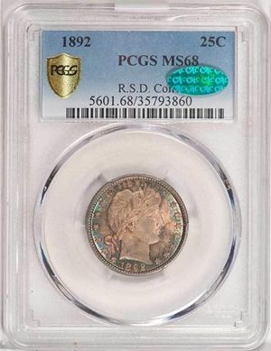 image for: 25C 1892 PCGS MS68 CAC