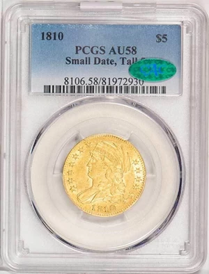 image for: $5 1810 SMALL DATE. LARGE 5. PCGS AU58 CAC