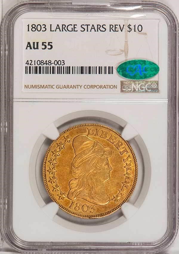 image for: $10 1803 LARGE STARS REVERSE. NGC AU55 CAC